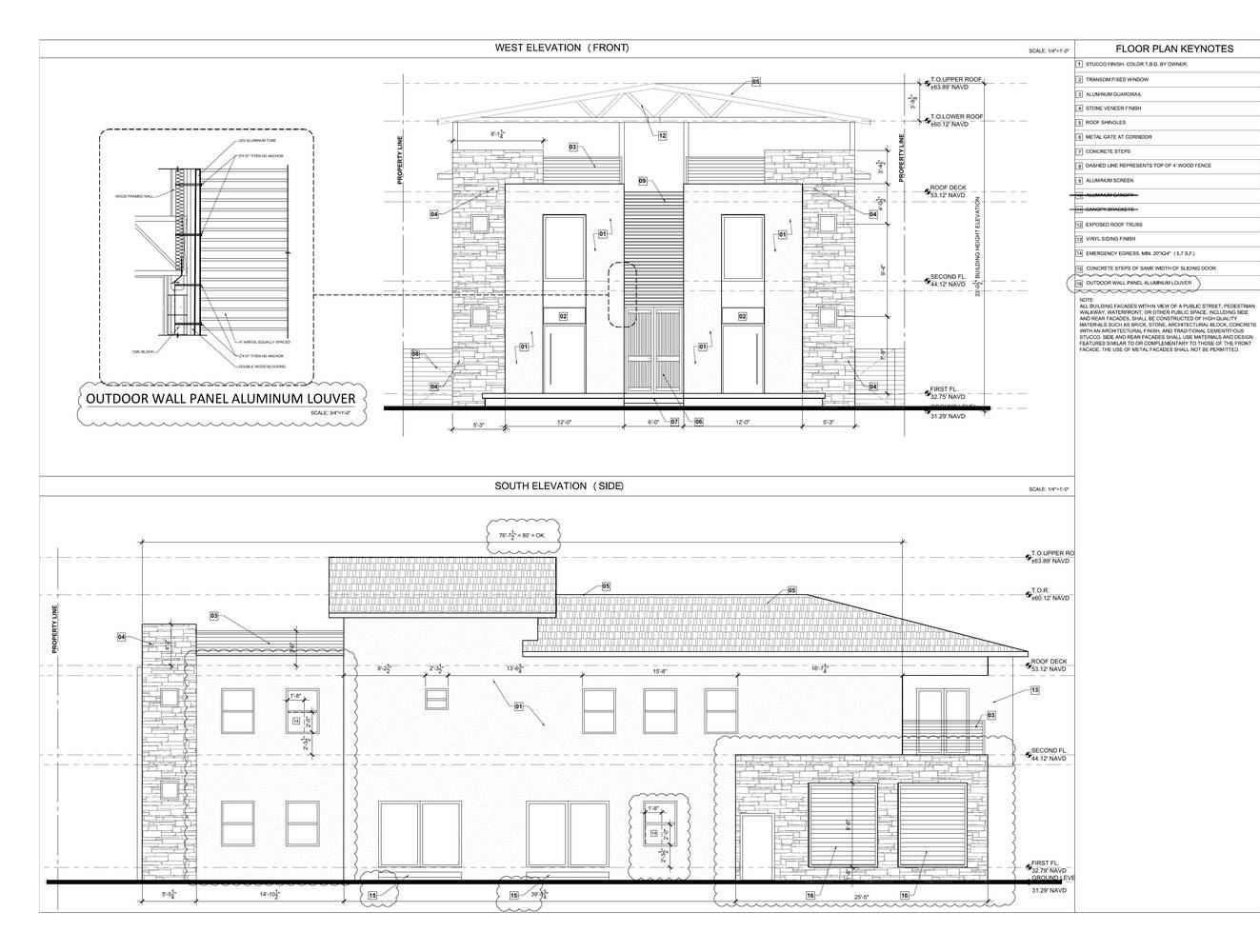 Fourplex - south and west elevations