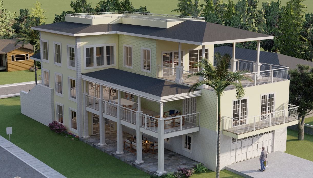 Coastal three-story - aerial view