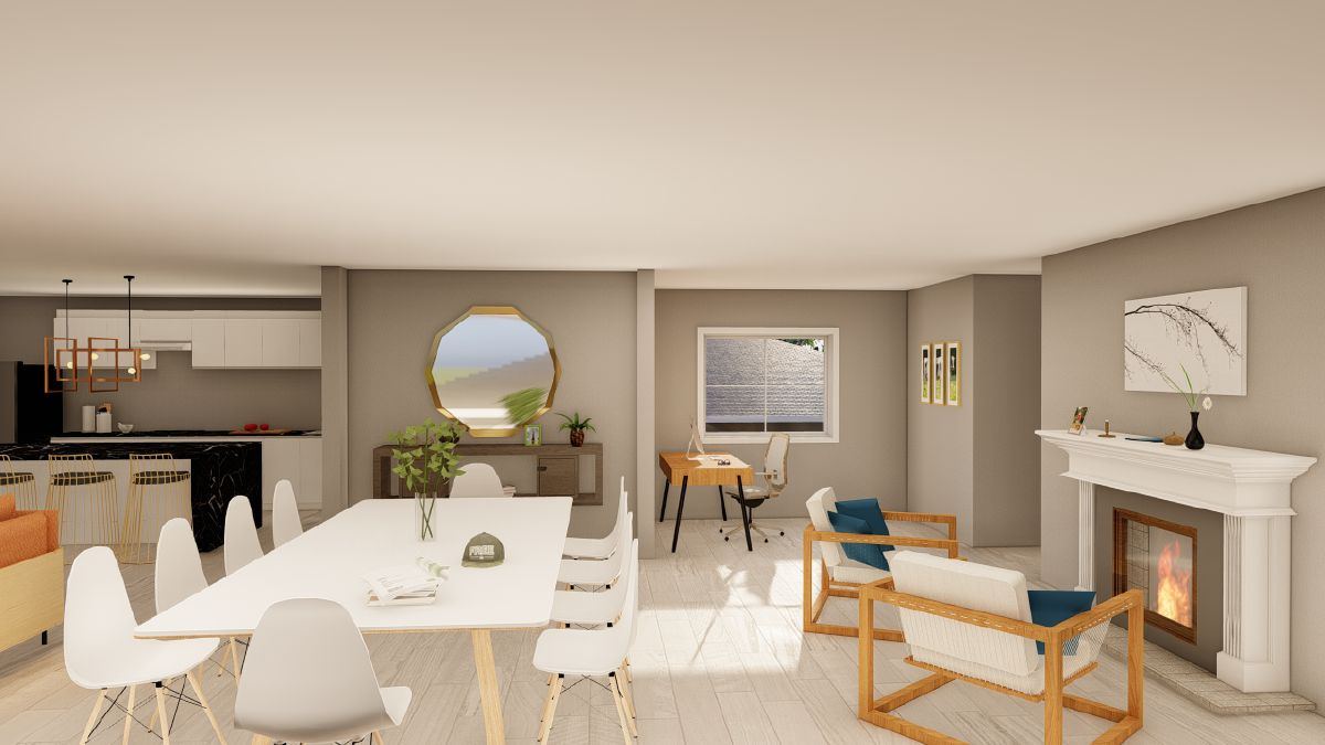 Interior - dining and fireplace