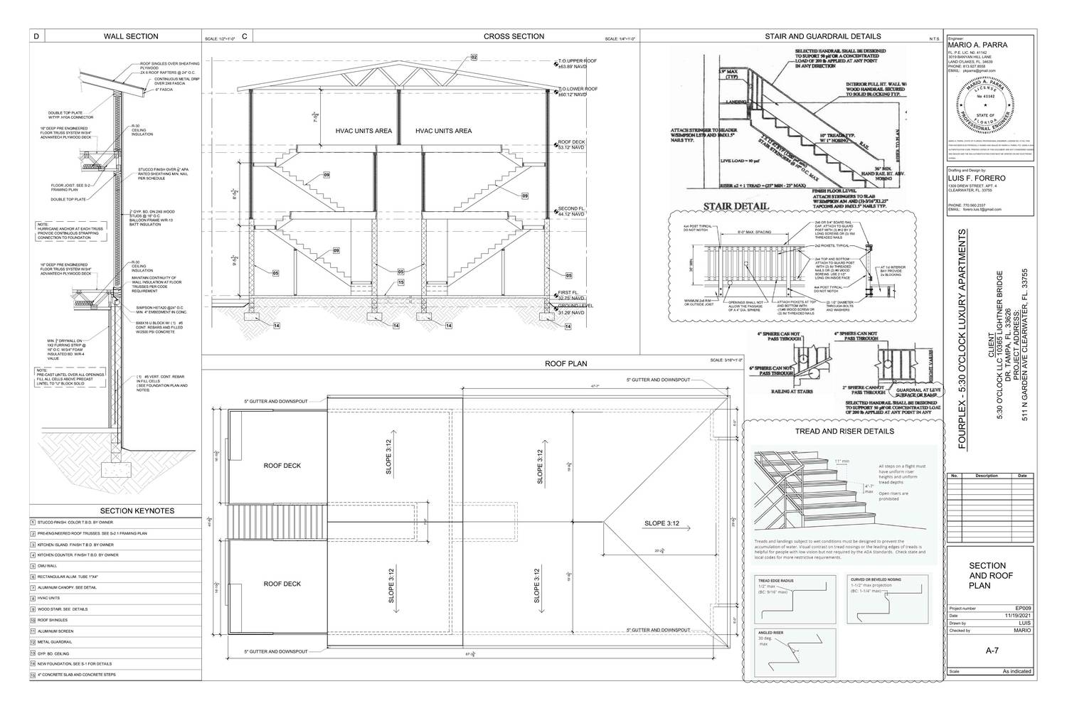 A-7 · Wall section & roof plan