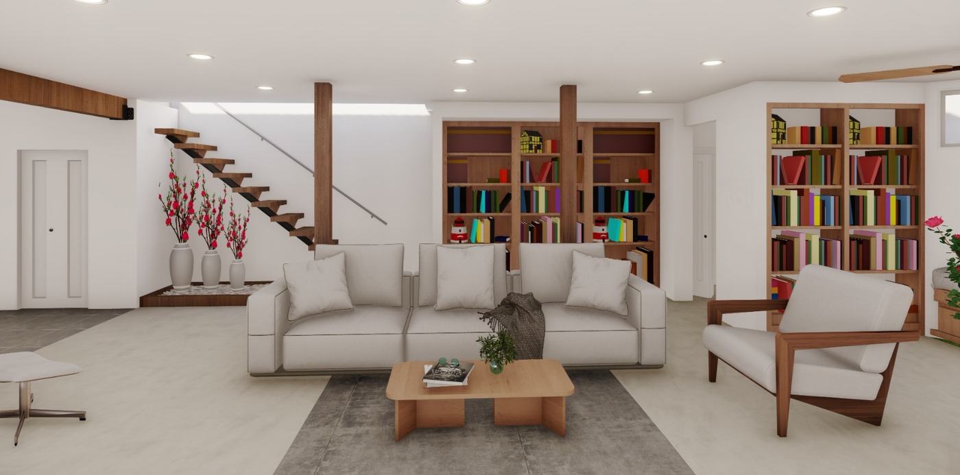 Interior — living & library
